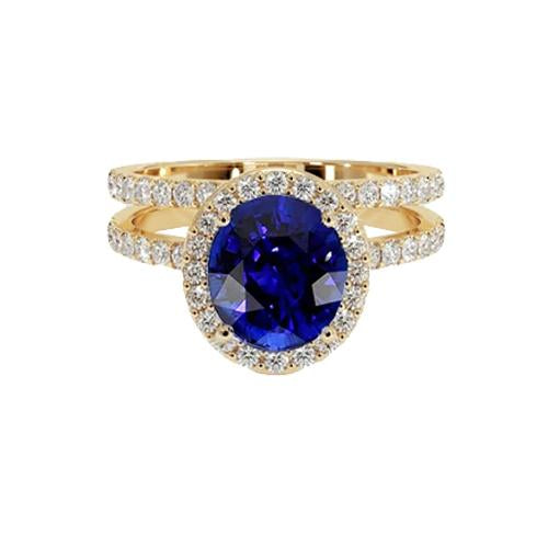 Yellow Gold Diamond Engagement Ring Set Oval Ceylon Sapphire Jewelry - Engagement Ring Set-harrychadent.ca