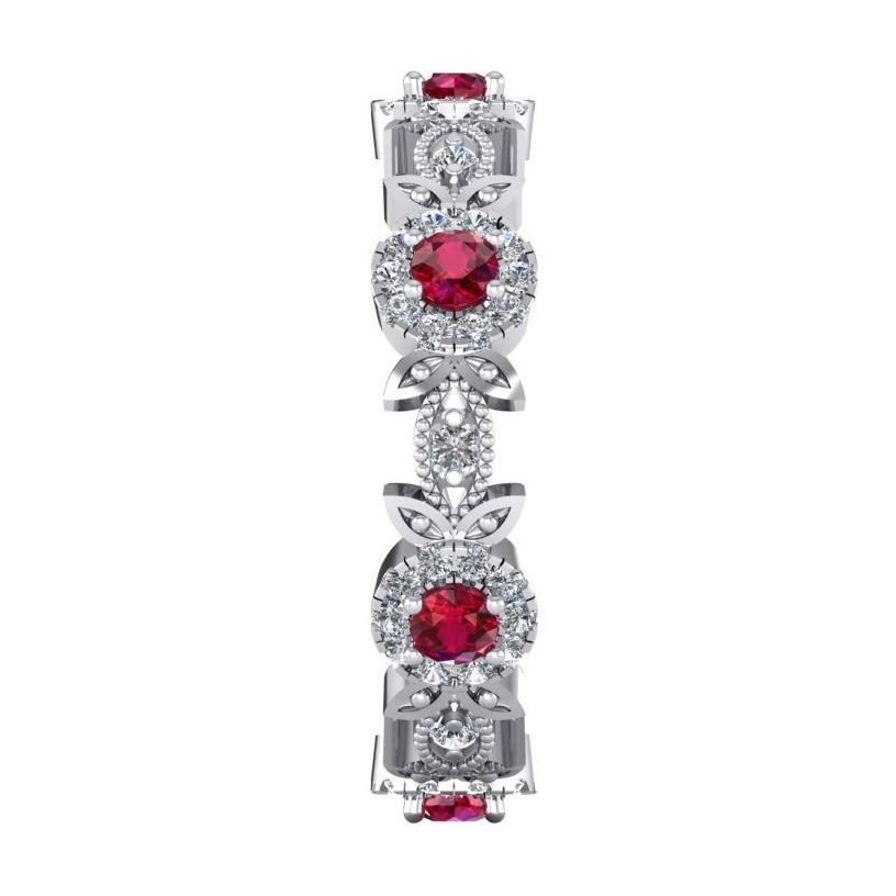 Round Red Ruby And Diamond Eternity Band 1 Carat Milgrain 5 mm Wide - Eternity Band-harrychadent.ca