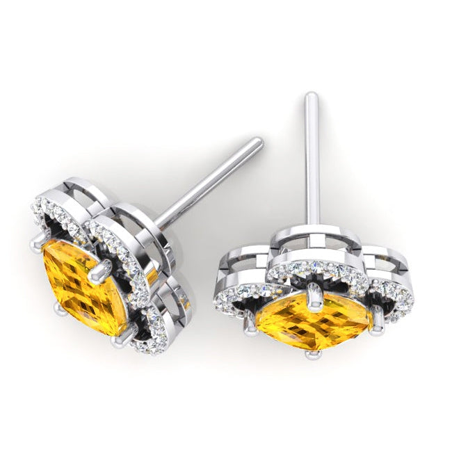 Clover Leaf Style Yellow Sapphire and Diamond Earrings 7.75 Carats - Gemstone Earring-harrychadent.ca