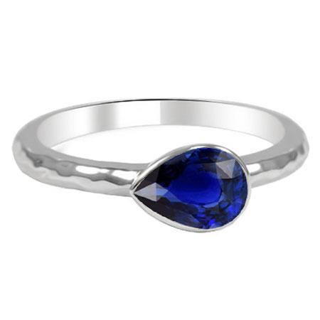 1.50 Carats Blue Sapphire Solitaire Ring Bezel Set Pear Shape Gold 14K - Gemstone Ring-harrychadent.ca