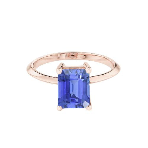 1.50 Carats Classic Solitaire Ring Emerald Blue Sapphire Rose Gold 14K - Gemstone Ring-harrychadent.ca