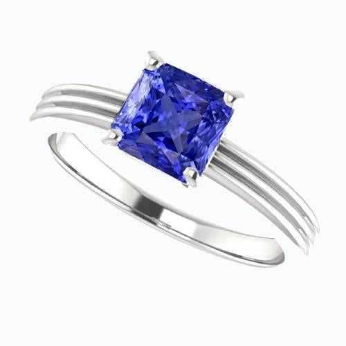 1.50 Carats Radiant Solitaire Engagement Ring Ceylon Sapphire Gold 14K - Gemstone Ring-harrychadent.ca