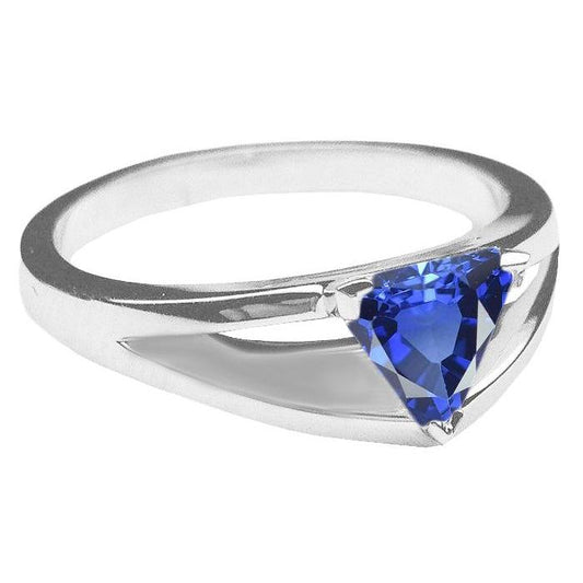 1.50 Carats Solitaire Ring Trillion Ceylon Sapphire Split Shank - Gemstone Ring-harrychadent.ca