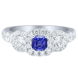 14K Gold Halo Anniversary Ring Radiant Sapphire 5 Carats Natural Earth Mined Diamonds
