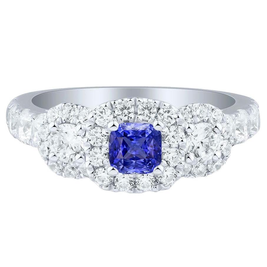 14K Gold Halo Anniversary Ring Radiant Sapphire 5 Carats Diamonds - Gemstone Ring-harrychadent.ca