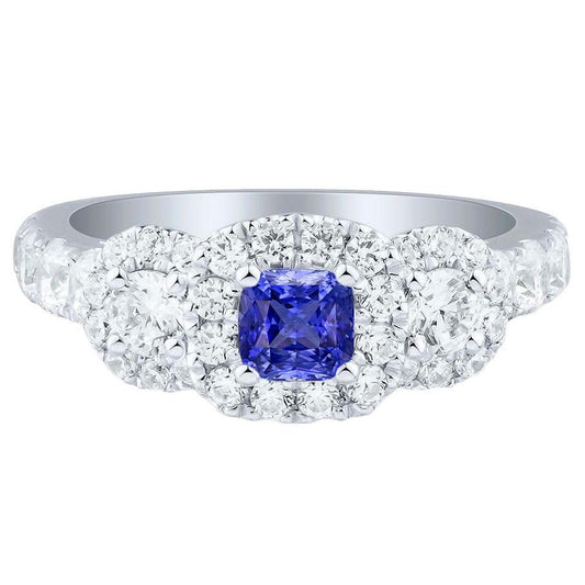 14K Gold Halo Anniversary Ring Radiant Sapphire 5 Carats Diamonds - Gemstone Ring-harrychadent.ca