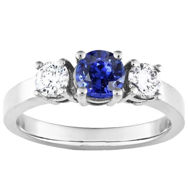 14K Gold Three Stone Engagement Ring Round Ceylon Sapphire 2.50 Carats - Gemstone Ring-harrychadent.ca