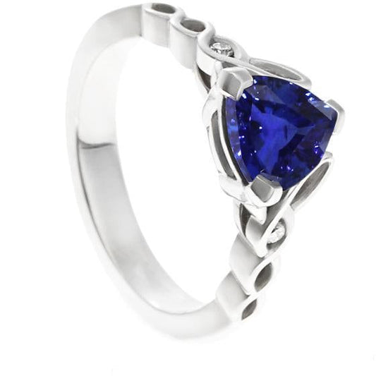 14K Gold Three Stone Ring Trillion Blue Sapphire 1.75 Carats Diamonds - Gemstone Ring-harrychadent.ca