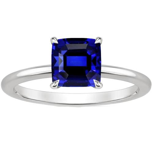 2.25 Carats Solitaire Ring Cushion Cut Sri Lankan Sapphire Prong Set - Gemstone Ring-harrychadent.ca