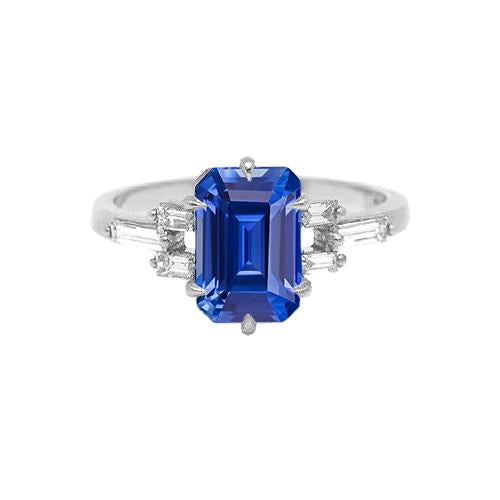 2.50 Carats Baguette Diamond Anniversary Emerald Blue Sapphire Ring - Gemstone Ring-harrychadent.ca