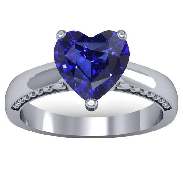 2.50 Carats Solitaire Ceylon Sapphire Ring Prong Set White Gold - Gemstone Ring-harrychadent.ca