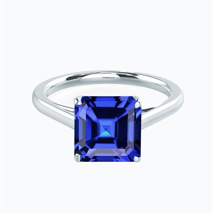 2.50 Carats Solitaire Gemstone Ring Asscher Ceylon Sapphire Gold 14K - Gemstone Ring-harrychadent.ca