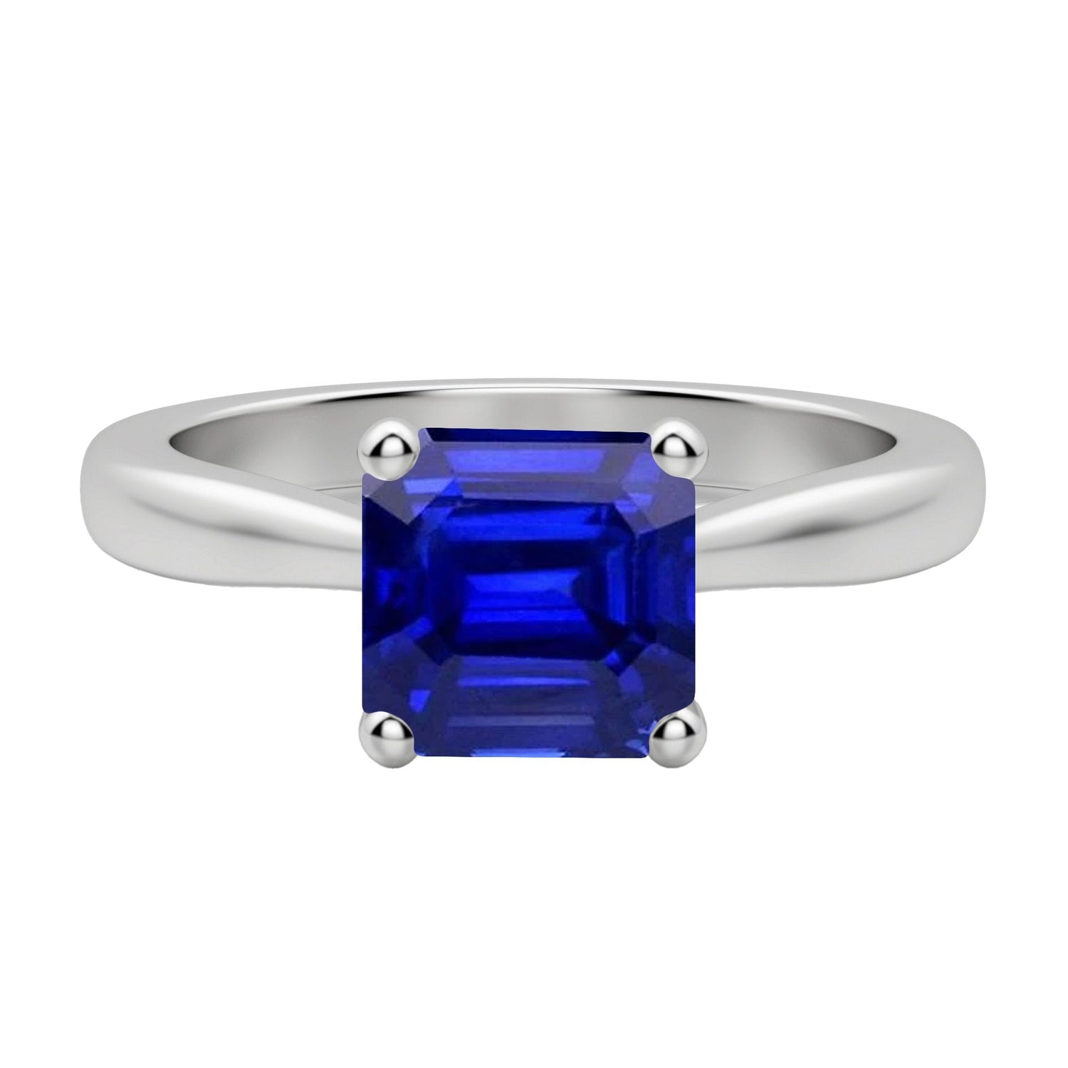 2 Carats Asscher Solitaire Gemstone Ring Ceylon Sapphire White Gold - Gemstone Ring-harrychadent.ca