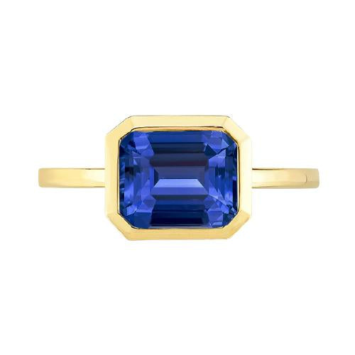 2 Carats Emerald Solitaire Ceylon Sapphire Bezel Set Ring Yellow Gold - Gemstone Ring-harrychadent.ca