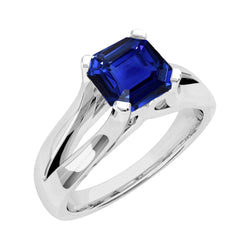 2 Carats Solitaire Ring Split Shank Asscher Cut Srilanka Sapphire