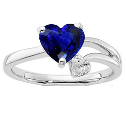 2 Stone Diamond Ring Heart Deep Blue Sapphire Split Shank 2.25 Carats