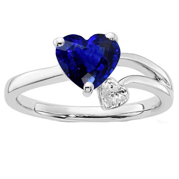 2 Stone Diamond Ring Heart Deep Blue Sapphire Split Shank 2.25 Carats - Gemstone Ring-harrychadent.ca