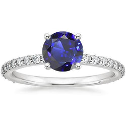 3.50 Carats Blue Sapphire Solitaire & Round Natural Earth Mined Diamond Accents 4 Prong