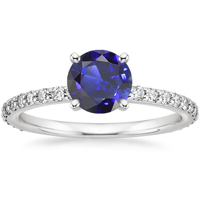 3.50 Carats Blue Sapphire Solitaire & Round Diamond Accents 4 Prong - Gemstone Ring-harrychadent.ca