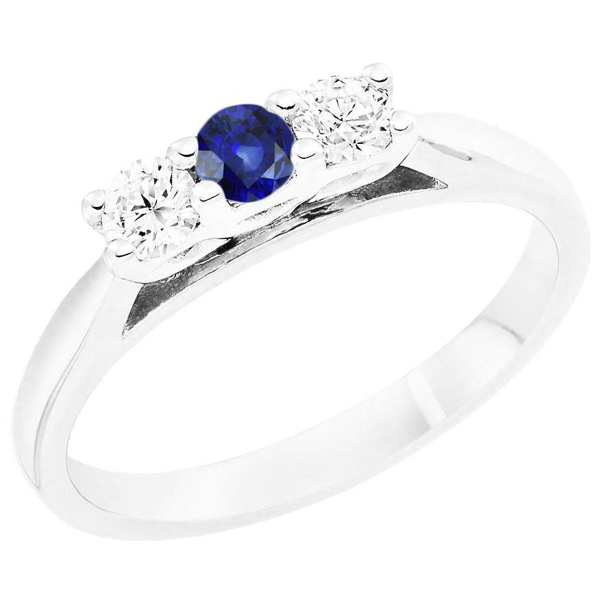 3 Carats Diamond 3 Stone Blue Sapphire Ring Tapered Shank White Gold - Gemstone Ring-harrychadent.ca