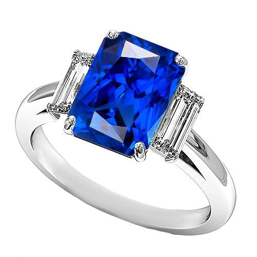 3 Carats Gemstone Ring Baguette Diamonds Radiant Cut Sapphire 3 Stone - Gemstone Ring-harrychadent.ca