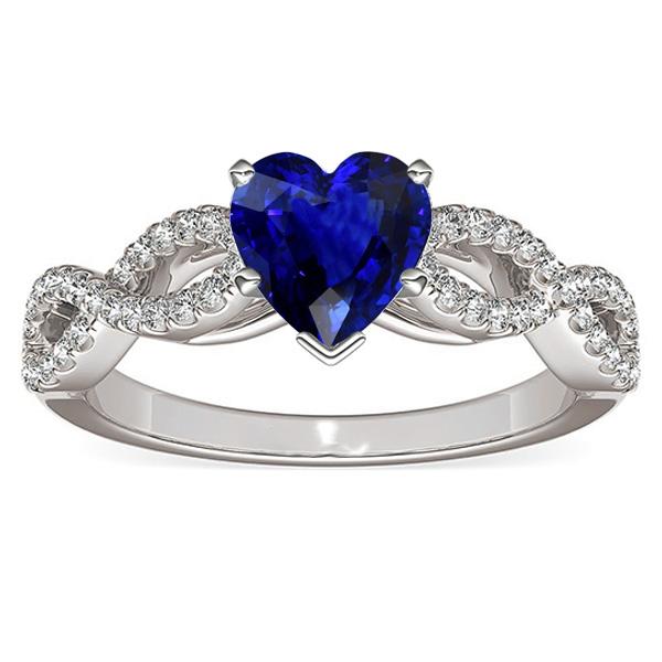 3 Carats Heart Gemstone Blue Sapphire Diamond Ring Infinity Style - Gemstone Ring-harrychadent.ca