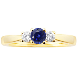 3 Carats Round Natural Earth Mined Diamond Sapphire Ring 3 Stone Tapered Shank Yellow Gold