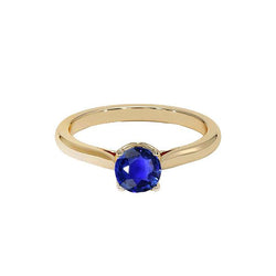 3 Carats Round Solitaire Ring Sri Lankan Sapphire Yellow Gold 14K