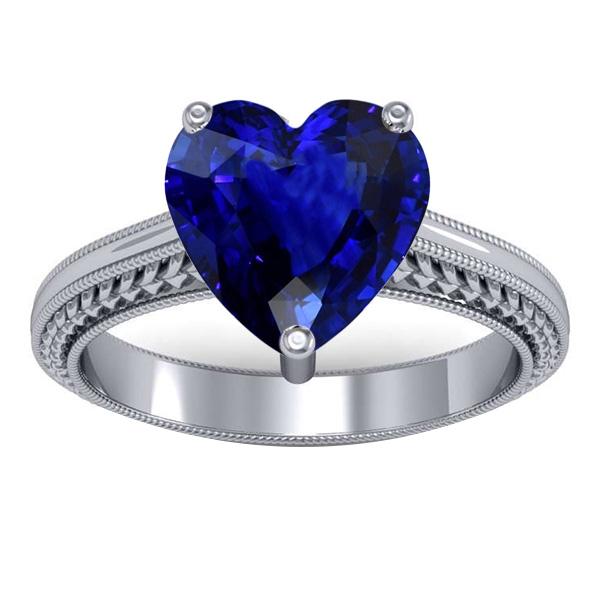 3 Carats Solitaire Ceylon Blue Sapphire Ring Antique Style White Gold - Gemstone Ring-harrychadent.ca