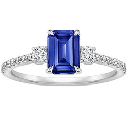 3 Stone Accented Engagement Ring Ceylon Sapphire & Natural Earth Mined Diamond 4.25 Carats