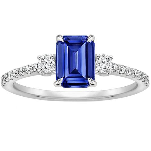 3 Stone Accented Engagement Ring Ceylon Sapphire & Diamond 4.25 Carats - Gemstone Ring-harrychadent.ca