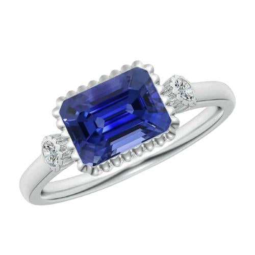 3 Stone Anniversary Ring Bezel Set Diamond & Blue Sapphire 2.75 Carats - Gemstone Ring-harrychadent.ca