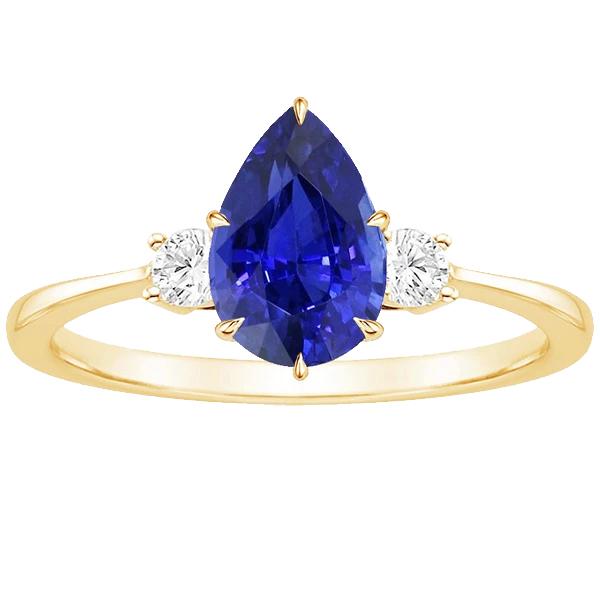 3 Stone Anniversary Ring Pear Blue Sapphire & Diamonds 4.25 Carats - Gemstone Ring-harrychadent.ca