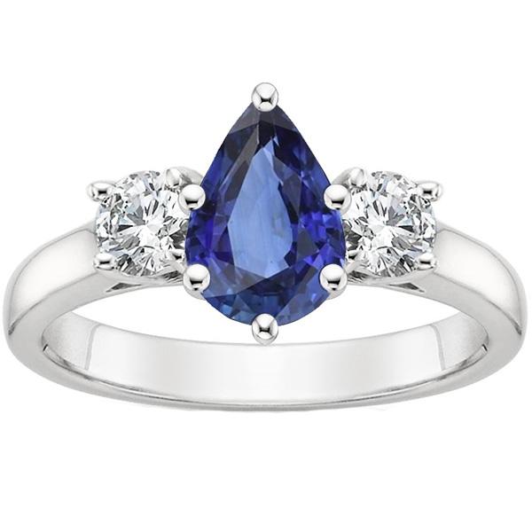 3 Stone Anniversary Ring Pear Ceylon Sapphire & Diamonds 4.50 Carats - Gemstone Ring-harrychadent.ca