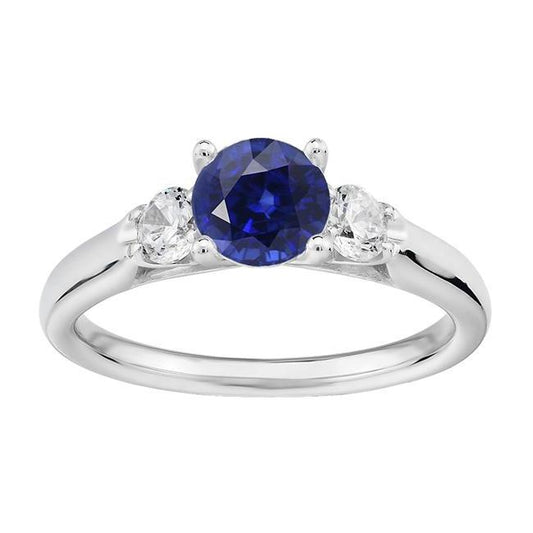 3 Stone Anniversary Ring Round Ceylon Sapphire & Diamonds 1.75 Carats - Gemstone Ring-harrychadent.ca