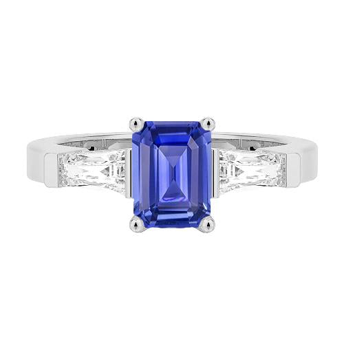 3 Stone Baguette Diamonds Blue Sapphire Ring Emerald Cut 1.75 Carats - Gemstone Ring-harrychadent.ca