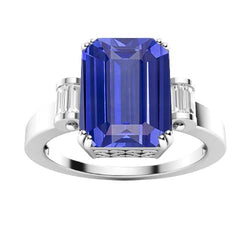 3 Stone Blue Sapphire Emerald Ring 3 Carats Bar Set Baguette Natural Earth Mined Diamonds