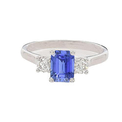 3 Stone Blue Sapphire Emerald & Round Natural Earth Mined Diamond Ring 2.50 Carats