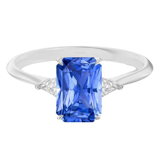 3 Stone Blue Sapphire Ring Small Trillion Diamonds Jewelry 2.75 Carats - Gemstone Ring-harrychadent.ca