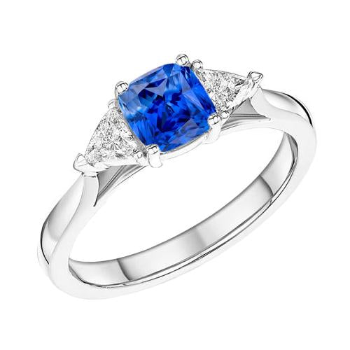 3 Stone Cushion Light Blue Sapphire Ring 1.50 Carats Trillion Diamonds - Gemstone Ring-harrychadent.ca