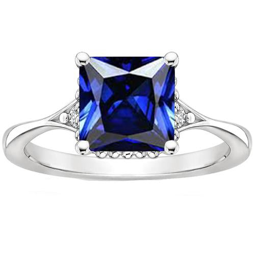 3 Stone Diamond And Princess Cut Sri Lankan Sapphire Ring 3.75 Carats - Gemstone Ring-harrychadent.ca