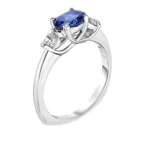 3 Stone Diamond & Blue Sapphire Ring 2.25 Carats Gold U Prong Setting - Gemstone Ring-harrychadent.ca