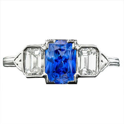 3 Stone Natural Earth Mined Diamond Jewelry Bezel Set Emeralds Gold Sapphire Ring 3 Carats