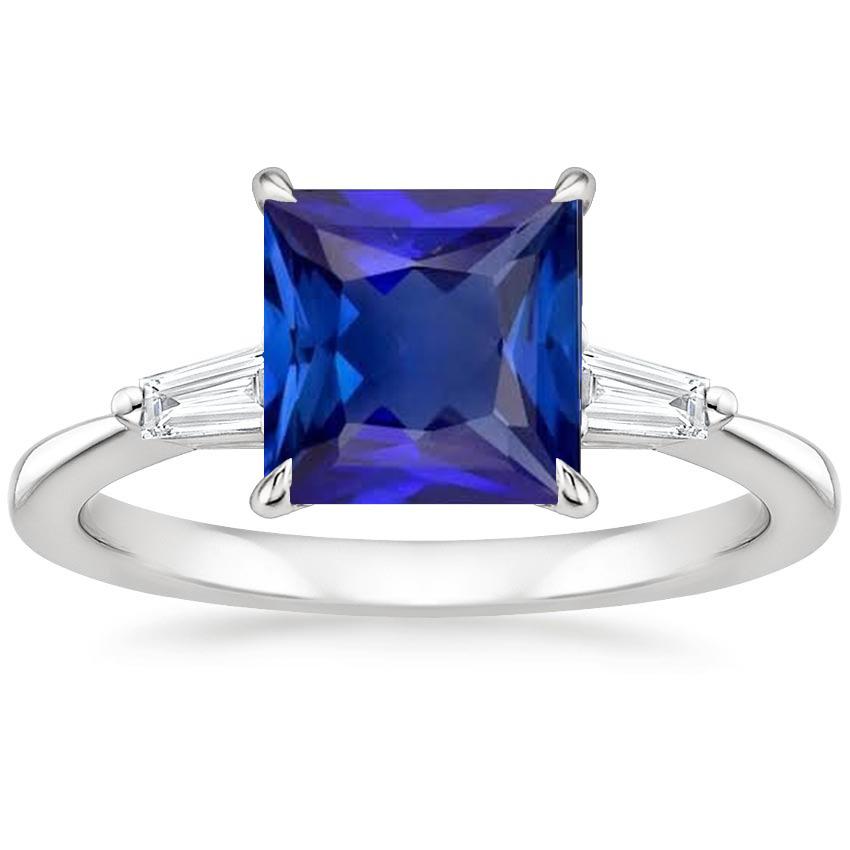 3 Stone Diamond Ring Princess Blue Sapphire & Baguettes 5.50 Carats - Gemstone Ring-harrychadent.ca
