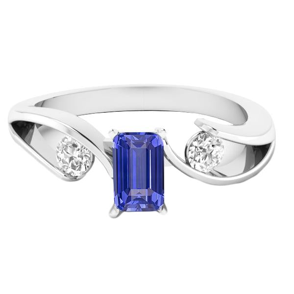 3 Stone Emerald Blue Sapphire Ring Tension Style Diamonds 2.50 Carats - Gemstone Ring-harrychadent.ca