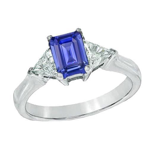 3 Stone Emerald Blue Sapphire Ring & Trillion Pair Diamonds 2 Carats - Gemstone Ring-harrychadent.ca