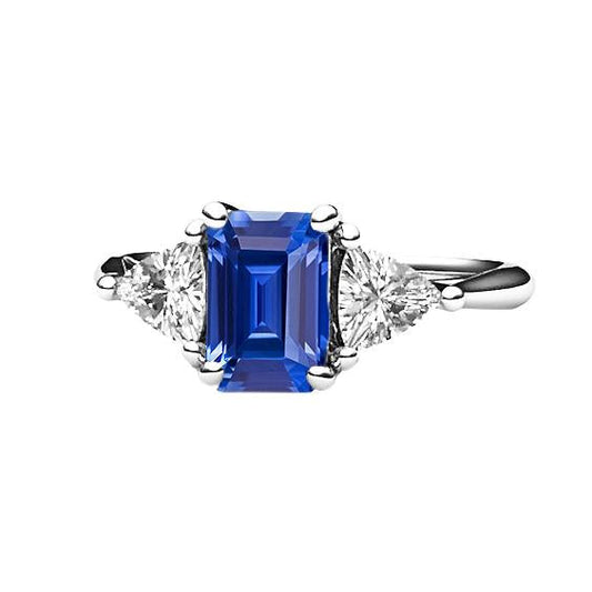 3 Stone Emerald Ceylon Sapphire & Trillion Diamond Ring 2.50 Carats - Gemstone Ring-harrychadent.ca