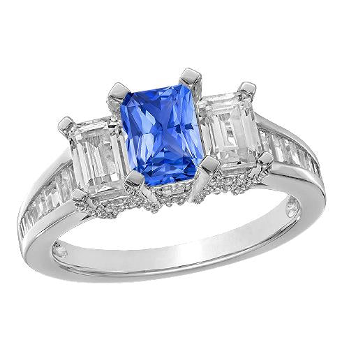 3 Stone Emerald Diamond Blue Sapphire Ring Channel Set Accents 3 Carat - Gemstone Ring-harrychadent.ca