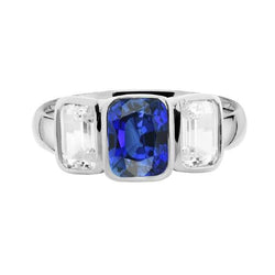 3 Stone Emerald Natural Earth Mined Diamond & Ceylon Sapphire Ring Bezel Set Gold 3 Carats