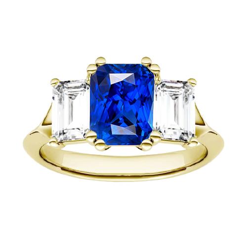 3 Stone Emerald Diamond Sapphire Ring Split Shank Yellow Gold 2 Carats - Gemstone Ring-harrychadent.ca